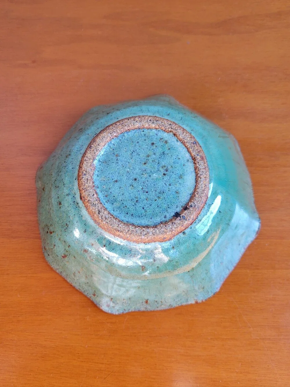 Handmade Studio Pottery Bowl Sea Green Brown Speckled Glaze Organic Wavy Rim